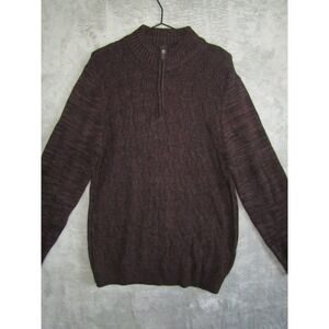 Method Men's Quarter Zip Sweater Cable Knit Burgundy Marl XL